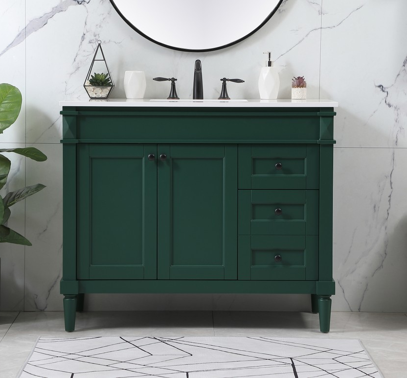 42 inch Modern Fitting Single Bathroom Vanity in Green with Backsplash Option