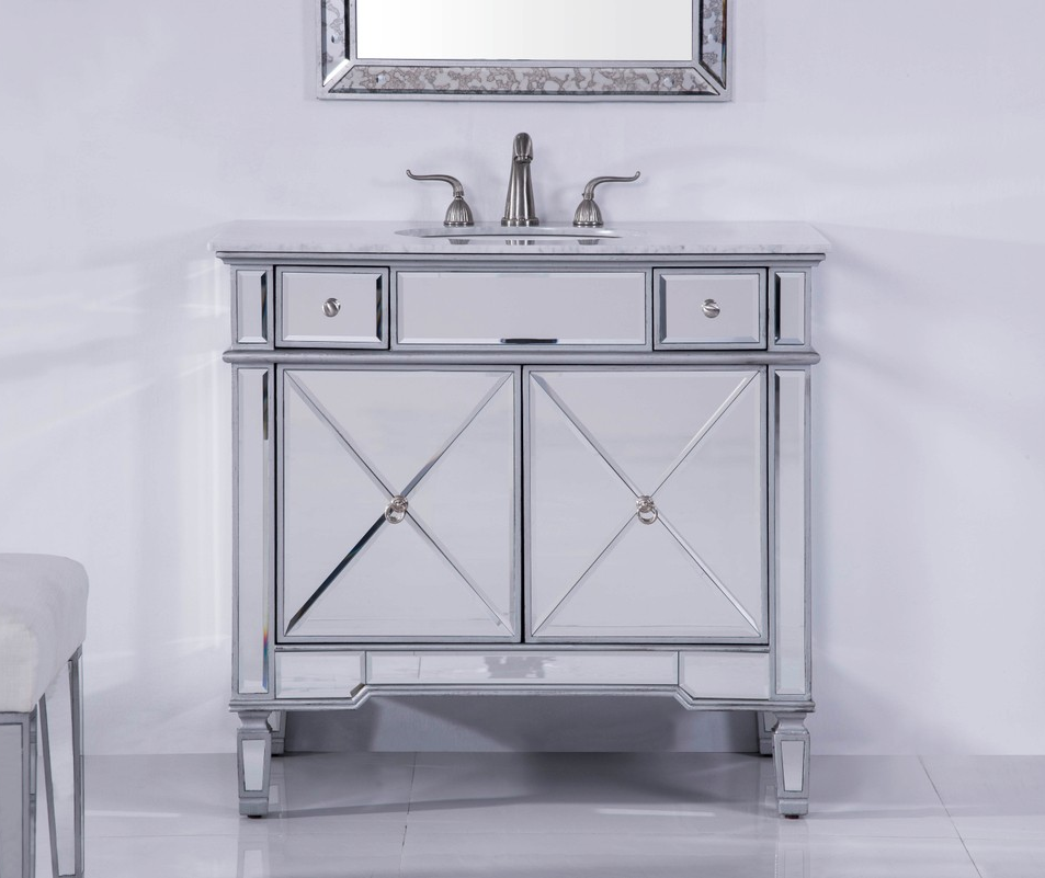 36 In. Single Bathroom Vanity in Clear Mirror Finish