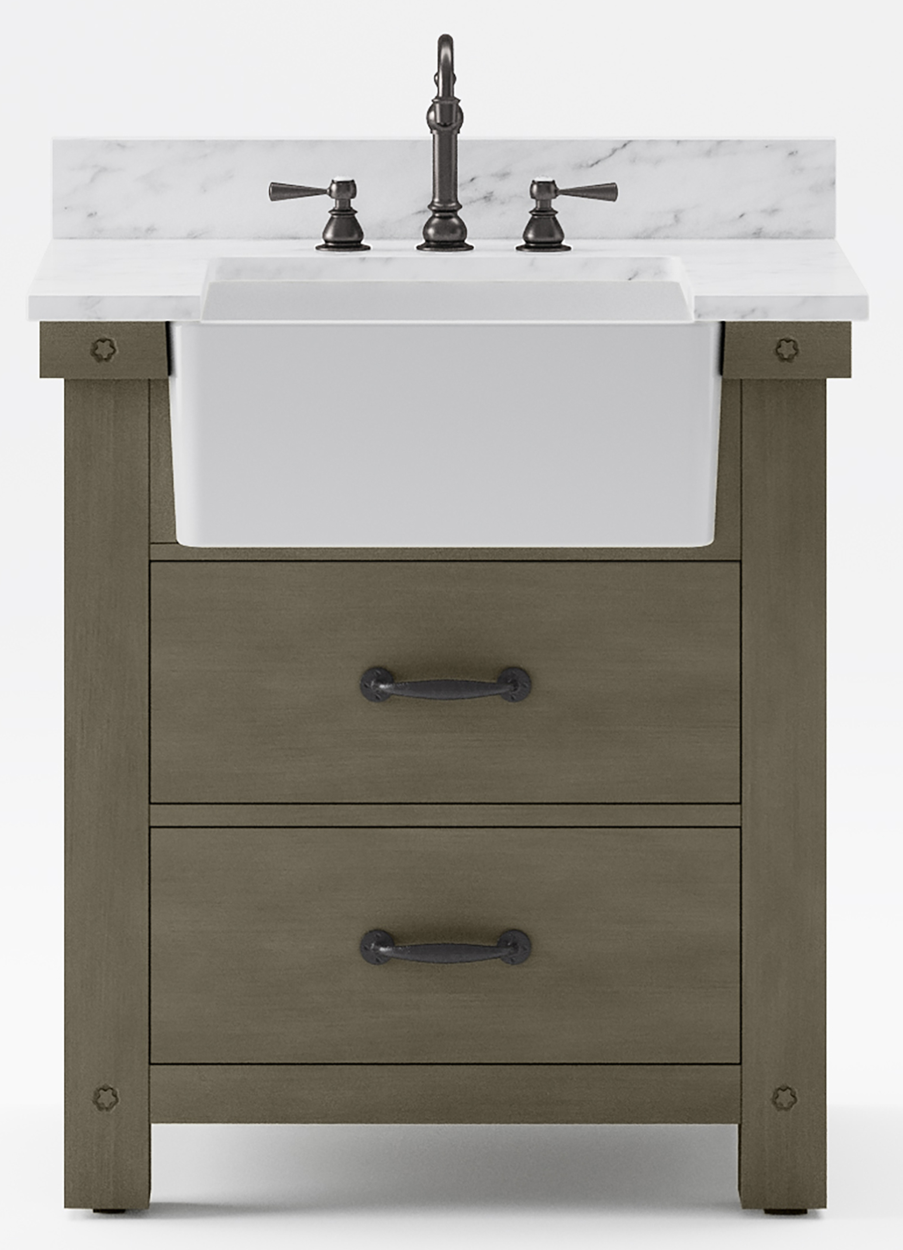 30" Single Sink Carrara White Marble Countertop Vanity in Grizzle Gray with Mirror and Faucet Options