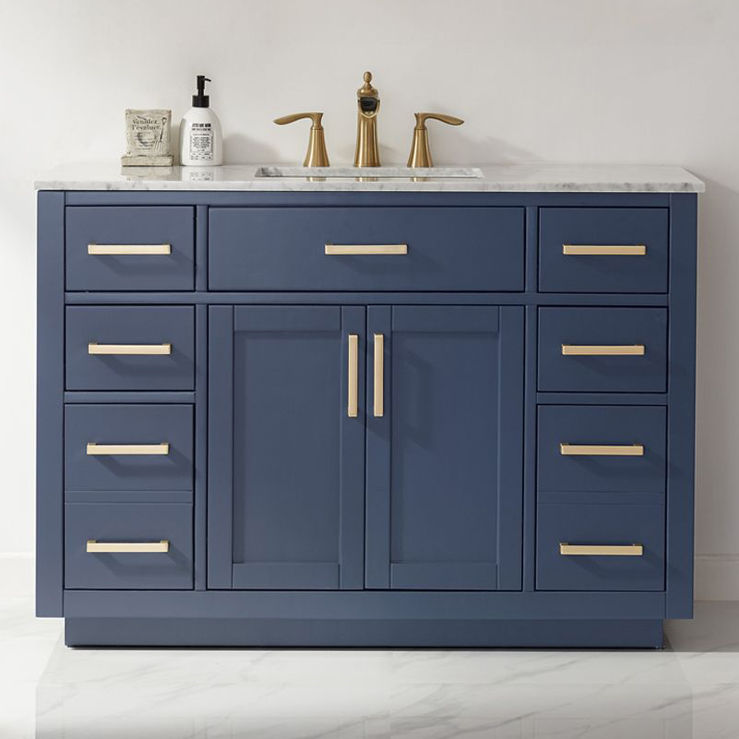 Issac Edwards Collection 48" Single Bathroom Vanity Set in RoyalBlue and Carrara White Marble Countertop