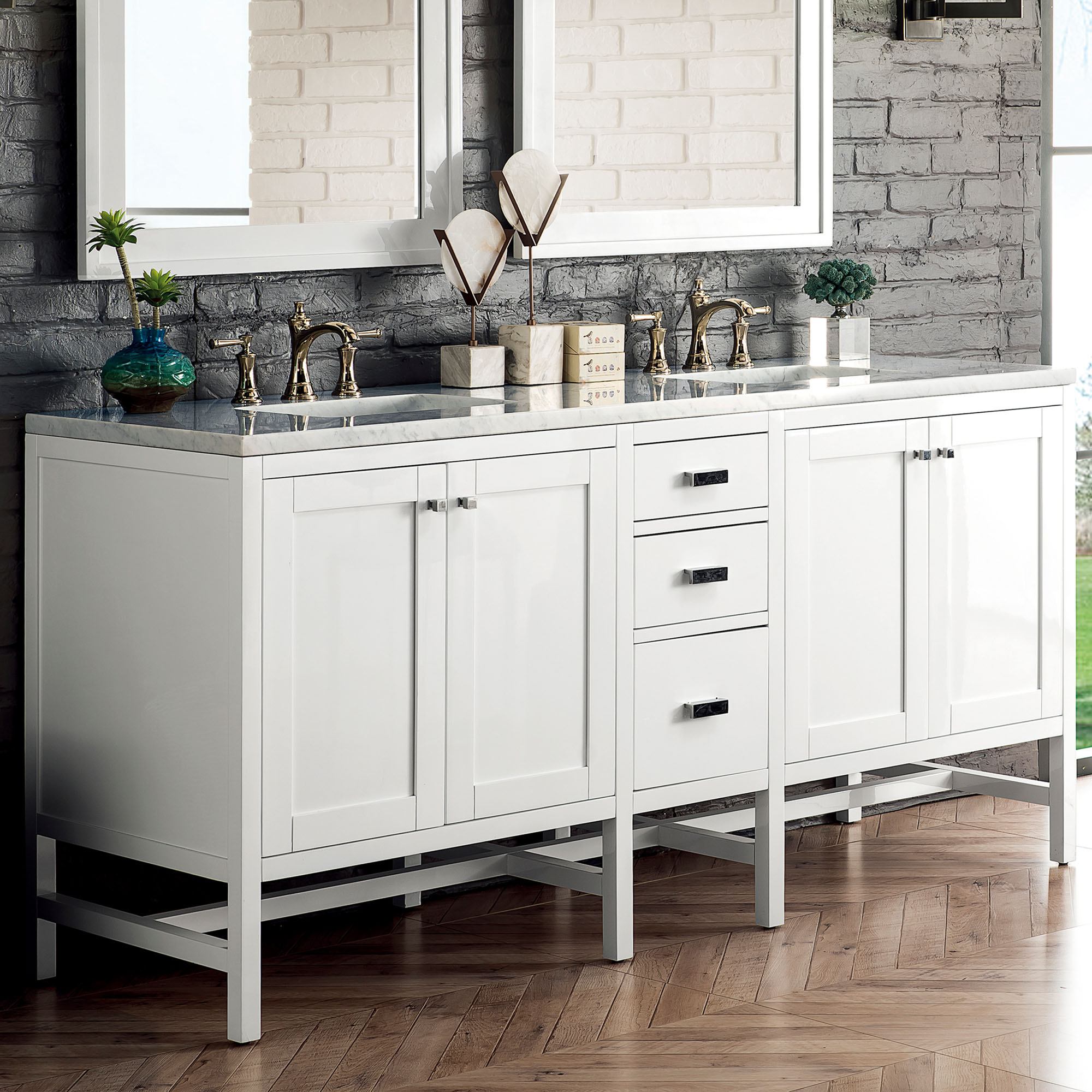 James Martin Addison Collection 72" Double Vanity Cabinet, Glossy White Finish