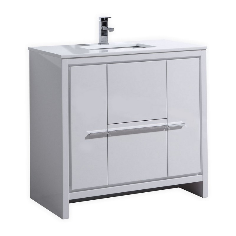 Modern Lux 36" High Gloss White Modern Bathroom Vanity with White Quartz Counter-Top