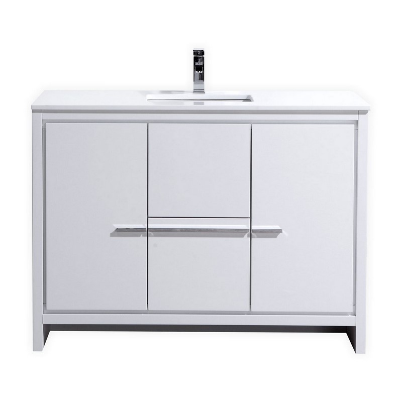 Modern Lux 48" High Gloss White Modern Bathroom Vanity with White Quartz Counter-Top