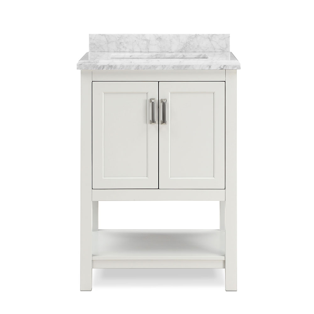 25" Modern Bathroom Vanity in White with Carrara White Marble Countertop