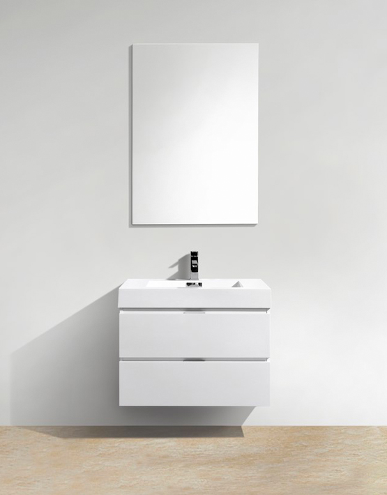 Modern Lux 30" High Gloss White Wall Mount Modern Bathroom Vanity