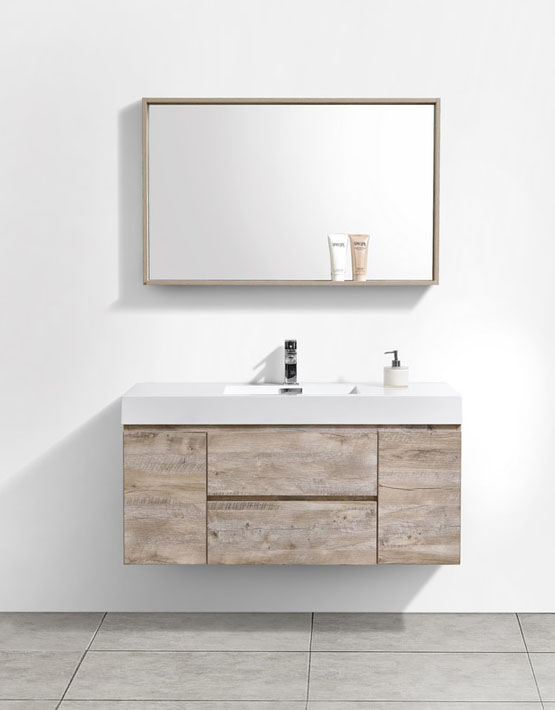 Modern Lux 48" Nature Wood Wall Mount Modern Bathroom Vanity