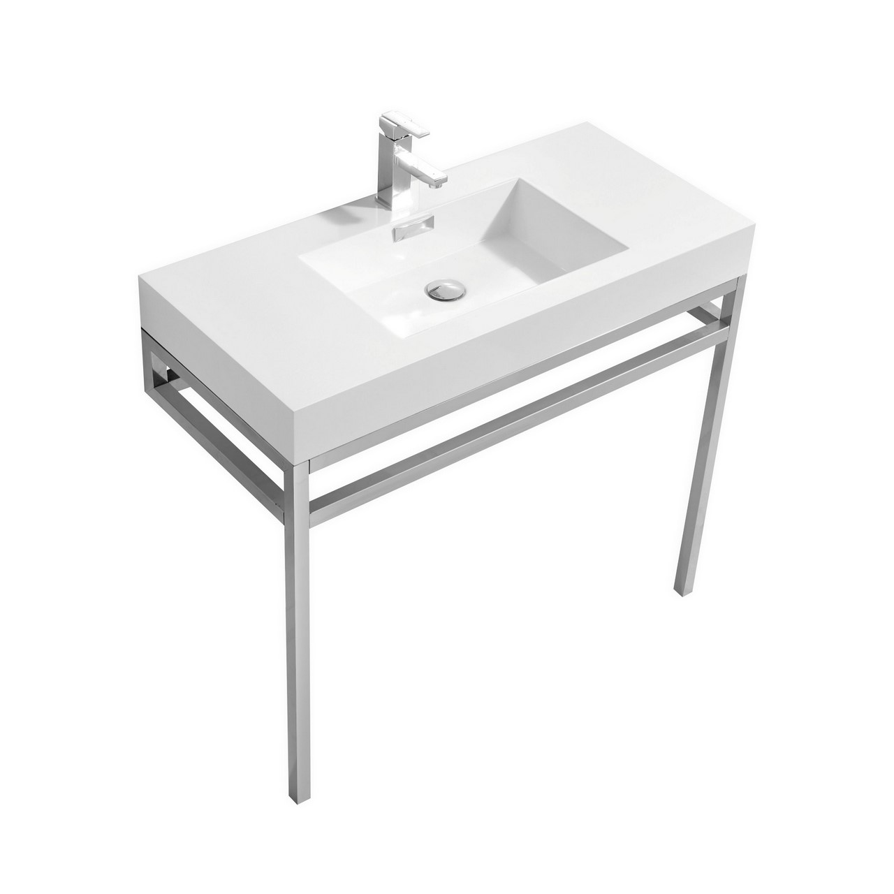 Modern Lux 40" Stainless Steel Console w/ White Acrylic Sink - Chrome