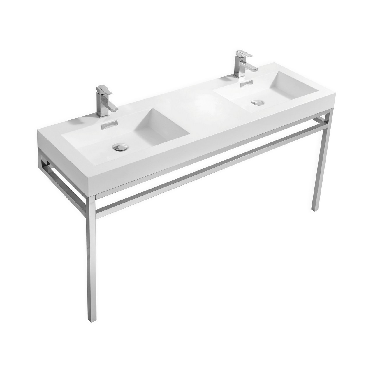 Modern Lux 60" Double Sink Stainless Steel Console w/ White Acrylic Sink - Chrome