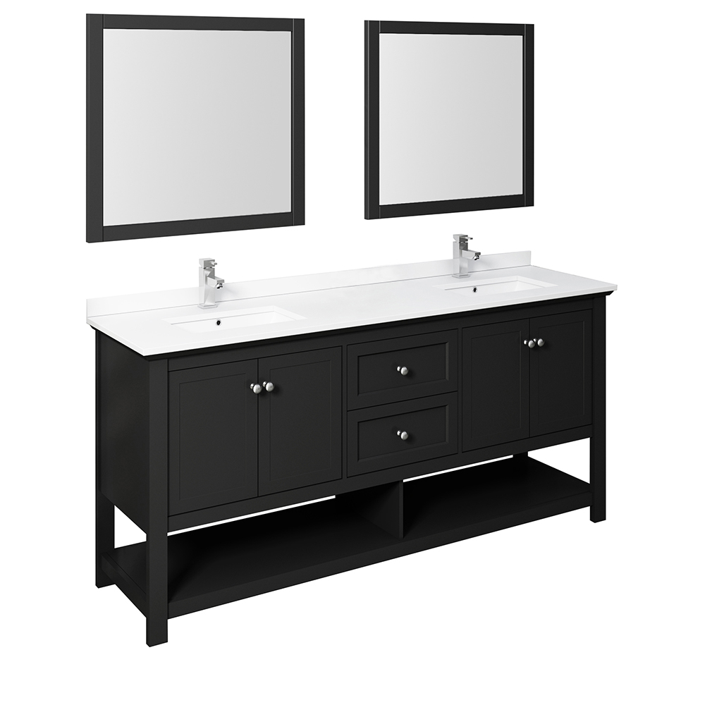 72" Traditional Double Sink Bathroom Vanity with Mirrors and Color Options