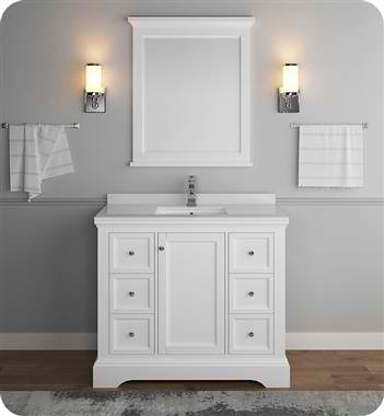 40" Matte White Traditional Bathroom Vanity with Mirror