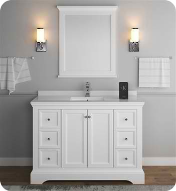 48" Matte White Traditional Bathroom Vanity with Mirror