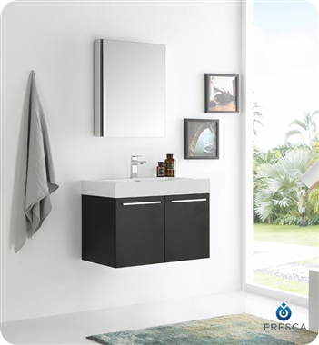 30" Black Wall Hung Modern Bathroom Vanity with Faucet, Medicine Cabinet and Linen Side Cabinet Option