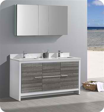 60" Double Sink Modern Bathroom Vanity with Medicine Cabinet, Ash Gray Finish