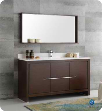 60" Modern Single Sink Bathroom Vanity with Mirror, Wenge Brown Finish