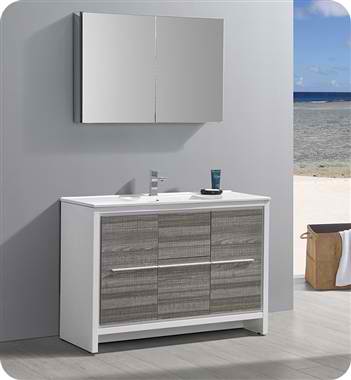 48" Single Sink Modern Bathroom Vanity with Medicine Cabinet, Ash Gray Finish