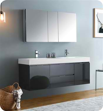 60" Wall Hung Double Sink Modern Bathroom Vanity with Medicine Cabinet, Faucet and Color Option