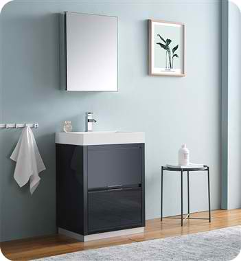 24" Free Standing Modern Bathroom Vanity with Medicine Cabinet, Faucet and Color Option