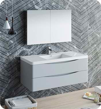 48" Wall Hung Modern Bathroom Vanity with Medicine Cabinet, Faucets and Color Options