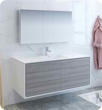 60" Wall Hung Single Sink Modern Bathroom Vanity with Medicine Cabinet, Faucets and Color Options