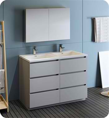 48" Free Standing Double Sink Modern Bathroom Vanity with Medicine Cabinet, Faucets and Color Options