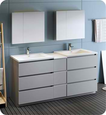 72"  Free Standing Double Sink Modern Bathroom Vanity with Medicine Cabinet, Faucets and Color Options