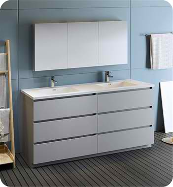 72" Gray Free Standing Double Sink Modern Bathroom Vanity with Medicine Cabinet, Faucet and Color Options
