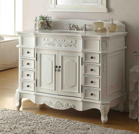 42 inch Adelina Antique White Bathroom Vanity, Fully Assembled