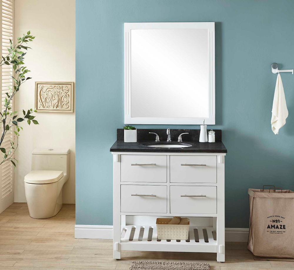 36" Single Sink Bathroom Vanity in White Finish with Limestone Top- No Faucet