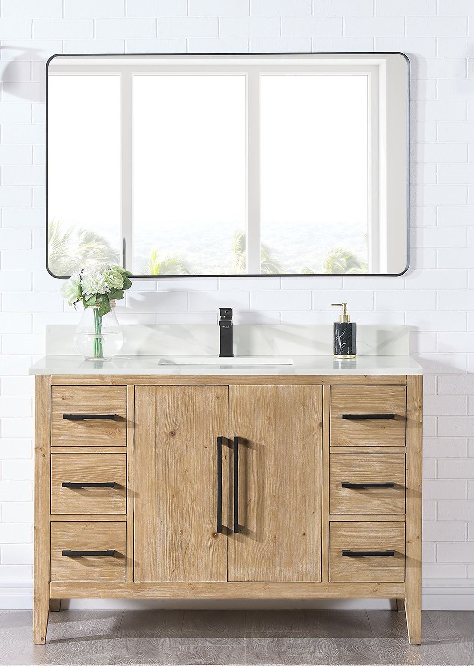 Issac Edwards 48" Single Bathroom Vanity in Weathered Fir with Calacatta White Quartz Stone Countertop