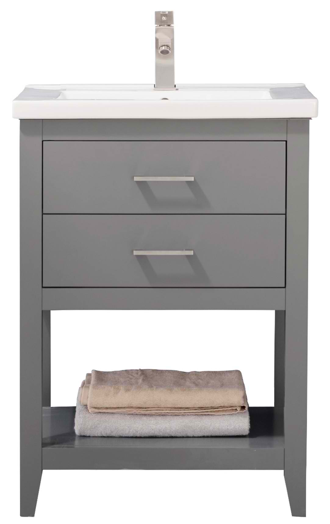 24" Modern Single Sink Vanity with Porcelain Integrated Counterop and Sink in Gray Finish