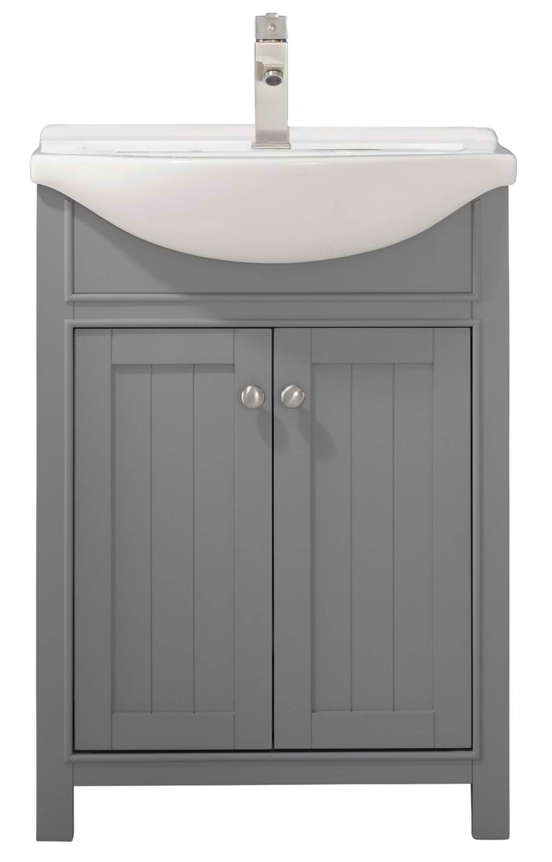 Transitional 24" Single Sink Vanity with Porcelain Integrated Counterop and Sink in Gray Finish