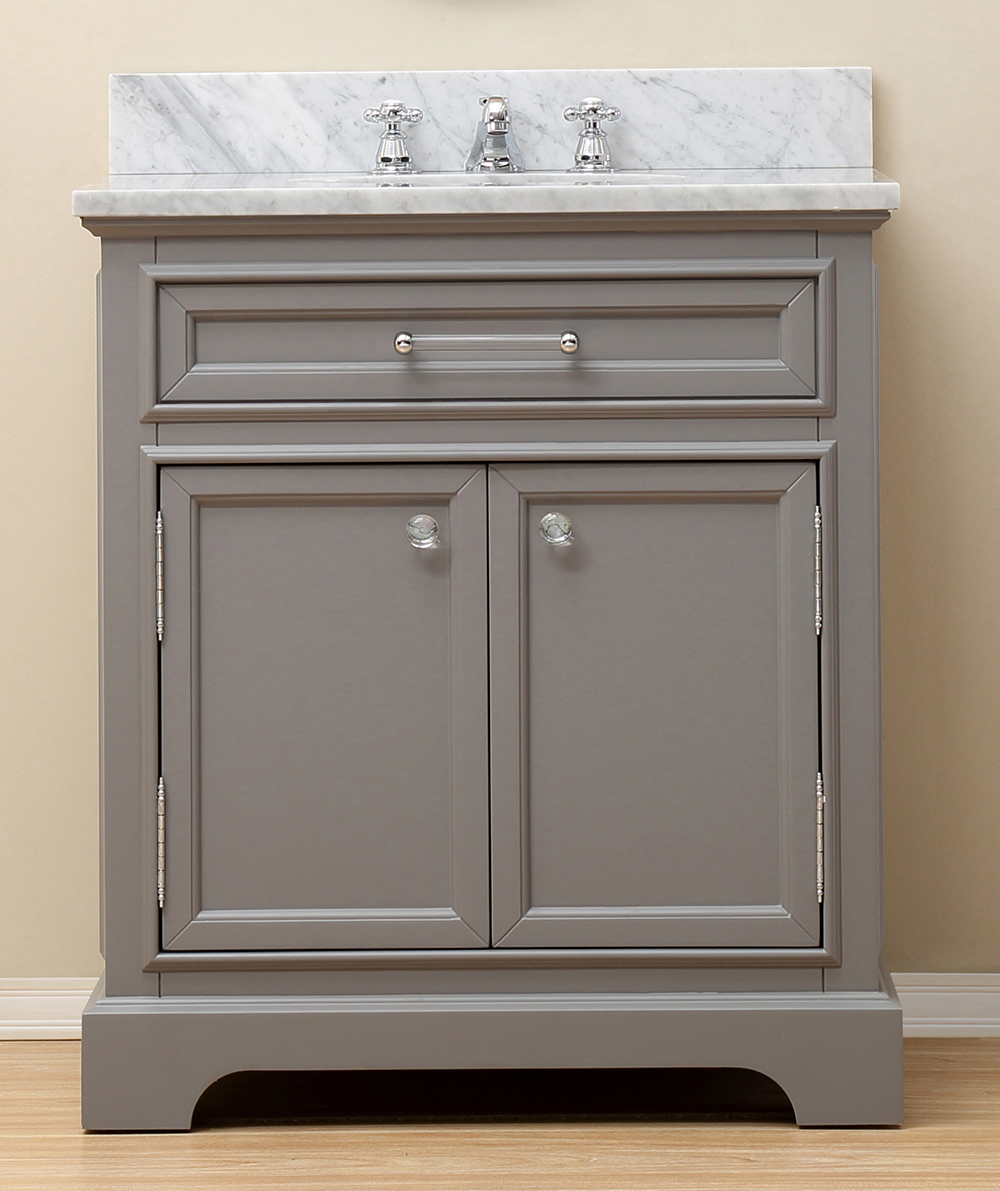 30" Cashmere Grey Single Sink Bathroom Vanity with White Carrara Marble Top