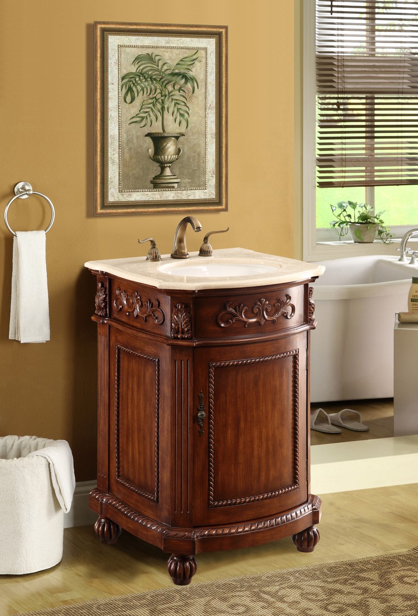 24 In. Single Bathroom Vanity Set In Brown