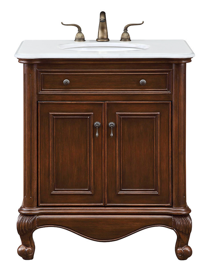 30 inch Single Bathroom Vanity in Teak Color with Ivory White Marble