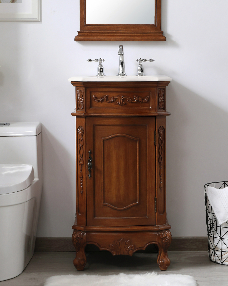 19 inch Adelina Single Bathroom Vanity in Teak with Ivory White Marble