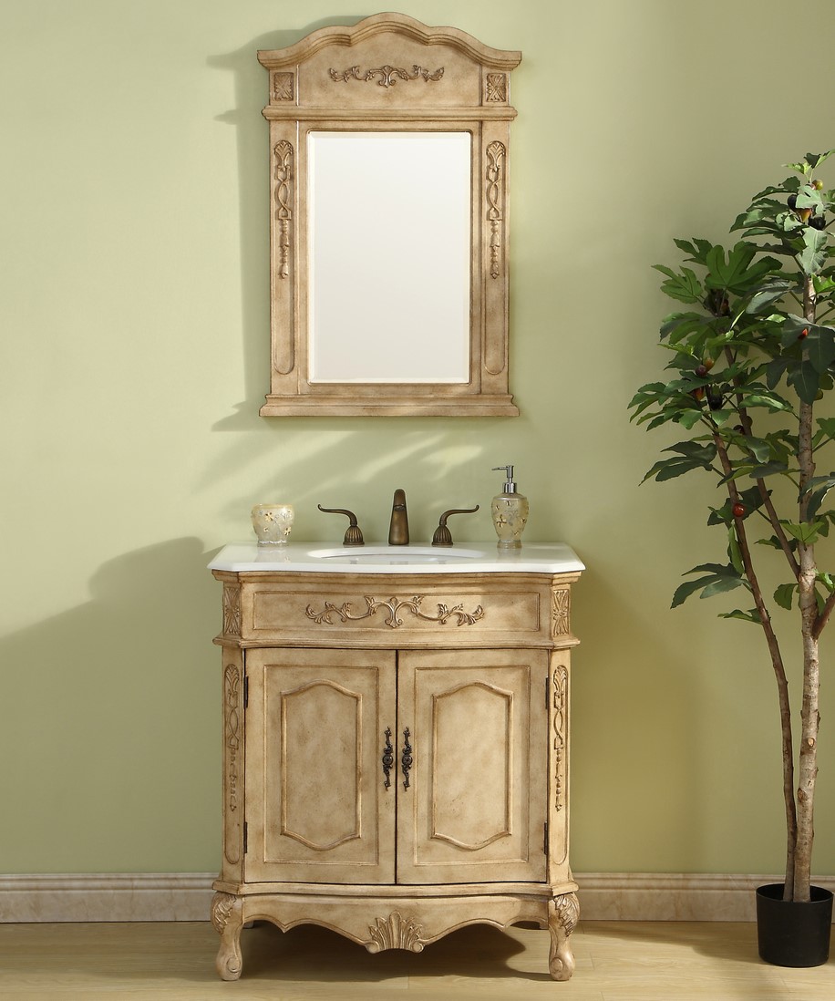 32 inch Adelina Single Bathroom Vanity in Antique Beige with Ivory White Marble