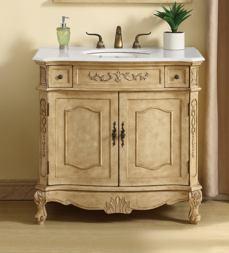 36 inch Adelina Single Bathroom Vanity in Antique Beige with Ivory White Marble