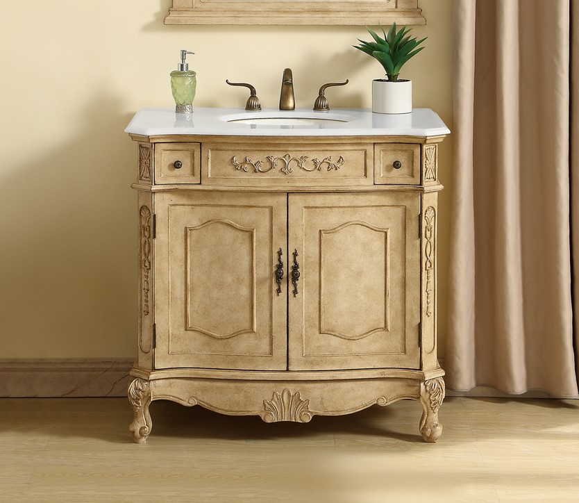 36 inch Adelina Single Bathroom Vanity in Antique Beige with Ivory White Marble