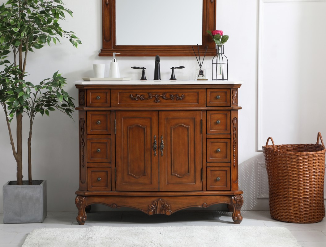 42 inch Adelina Single Bathroom Vanity in Teak with Ivory White Marble