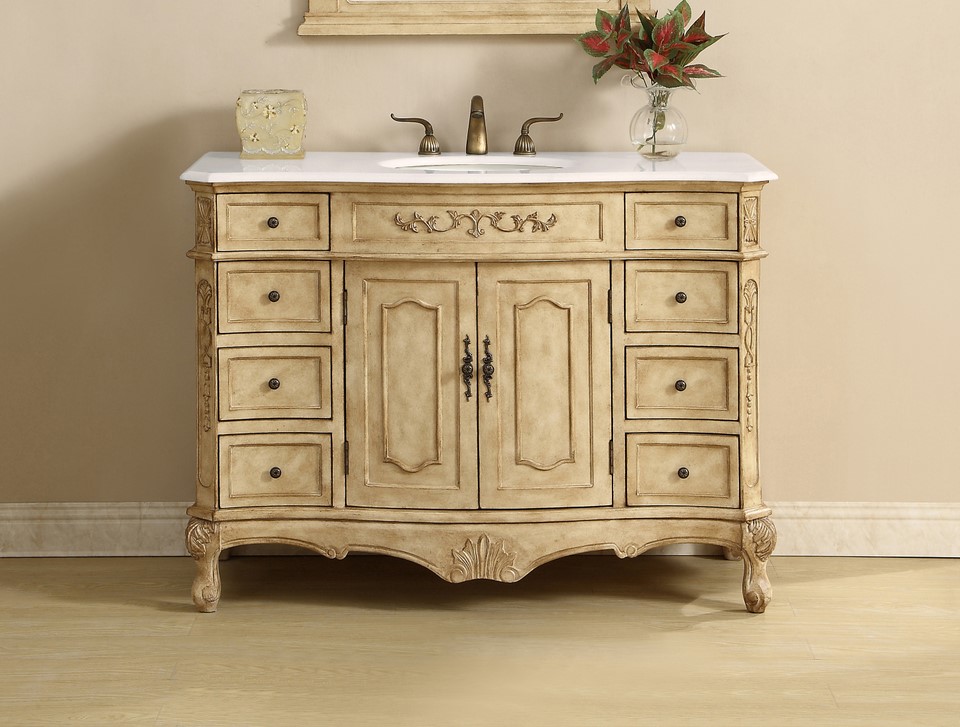 48 inch Adelina Single Bathroom Vanity in Antique Beige with Ivory White Marble