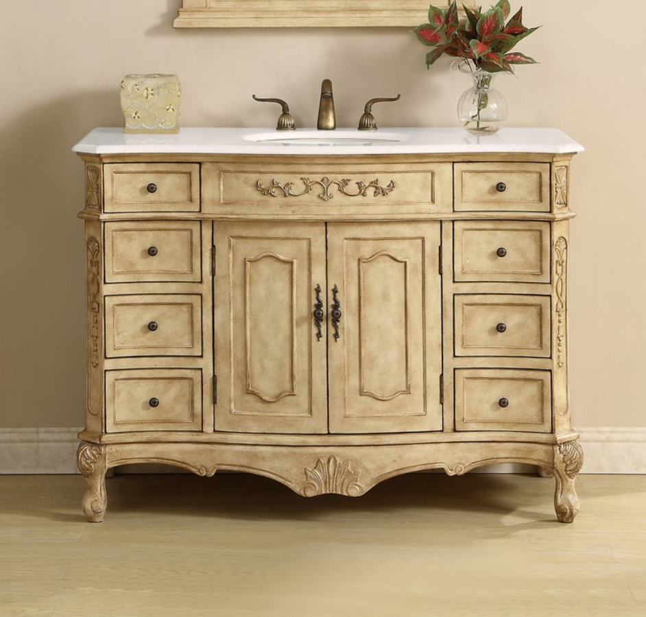 48 inch Adelina Single Bathroom Vanity in Antique Beige with Ivory White Marble