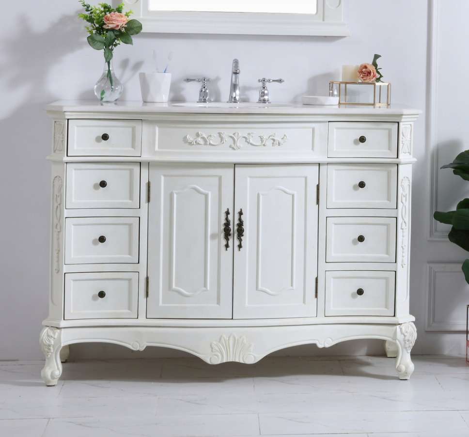 48 inch Adelina Single Bathroom Vanity in Antique White  with Ivory White Marble