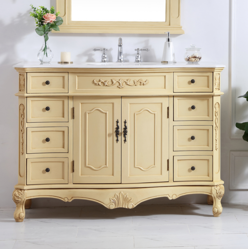 48 inch Adelina Single Bathroom Vanity in Light Antique Beige with Ivory White Marble