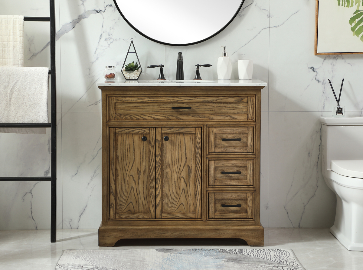 36 inch Modern Fitting Single Bathroom Vanity in Driftwood