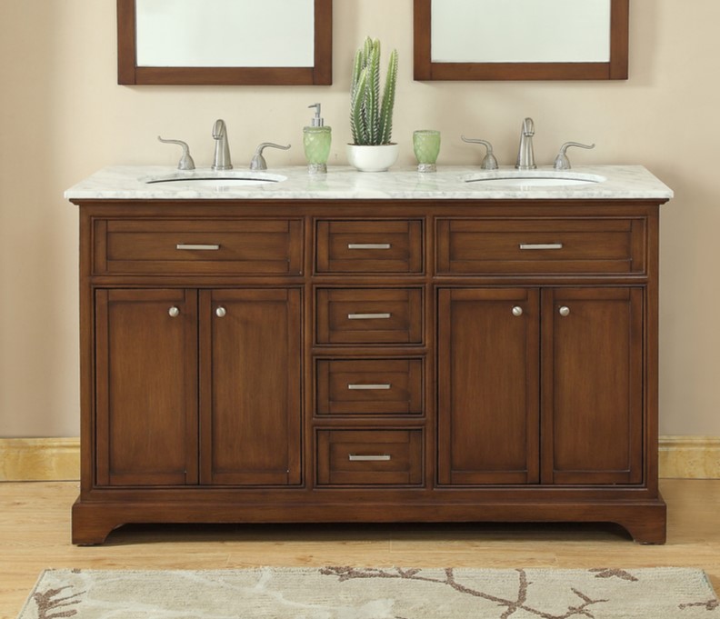 60 In. Modern Fitting Double Bathroom Vanity Set In Teak