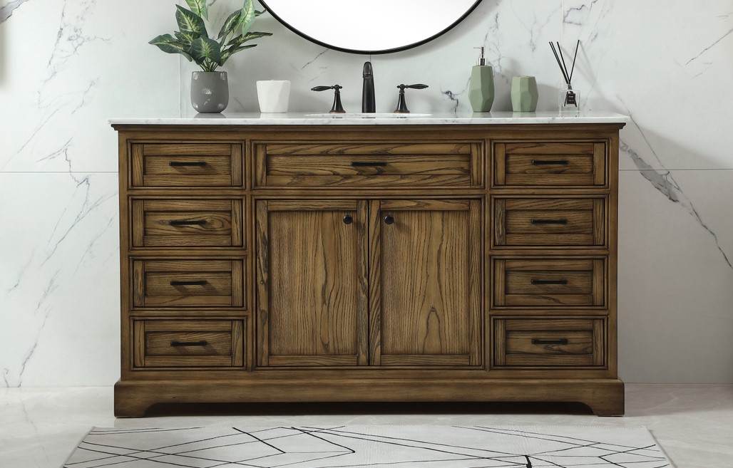 60 inch Modern Fitting Single Bathroom Vanity in Driftwood