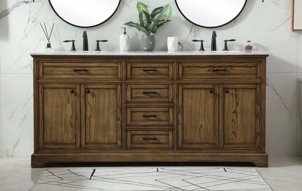 72 inch Modern Fitting Double Bathroom Vanity in Driftwood