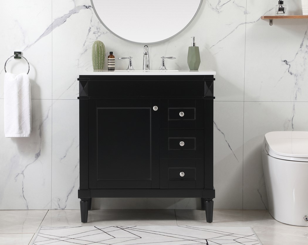 32 inch Modern Fitting Single Bathroom Vanity in Black with Backsplash Option