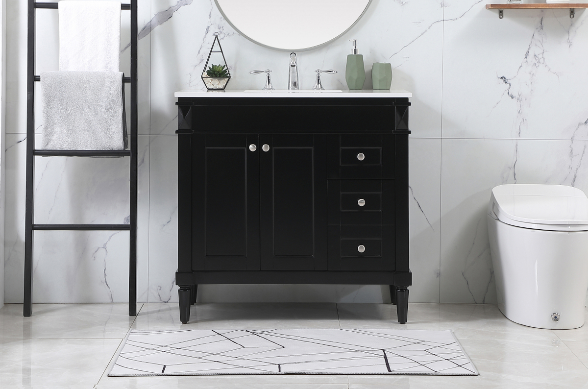 36 inch Modern Fitting Single Bathroom Vanity in Black with Backsplash Option