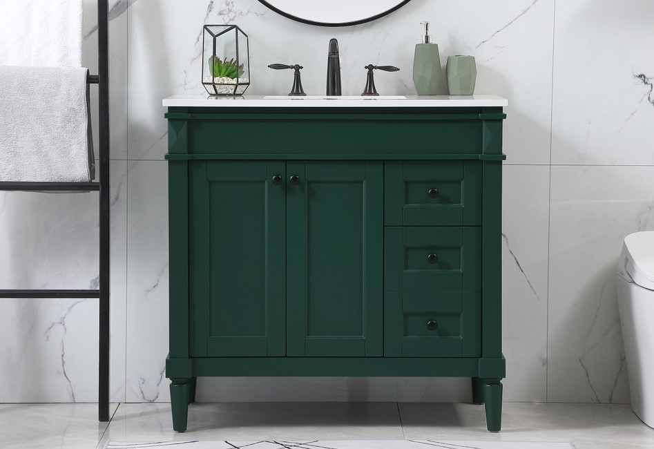 36 inch Modern Fitting Single Bathroom Vanity in Green with Backsplash Option